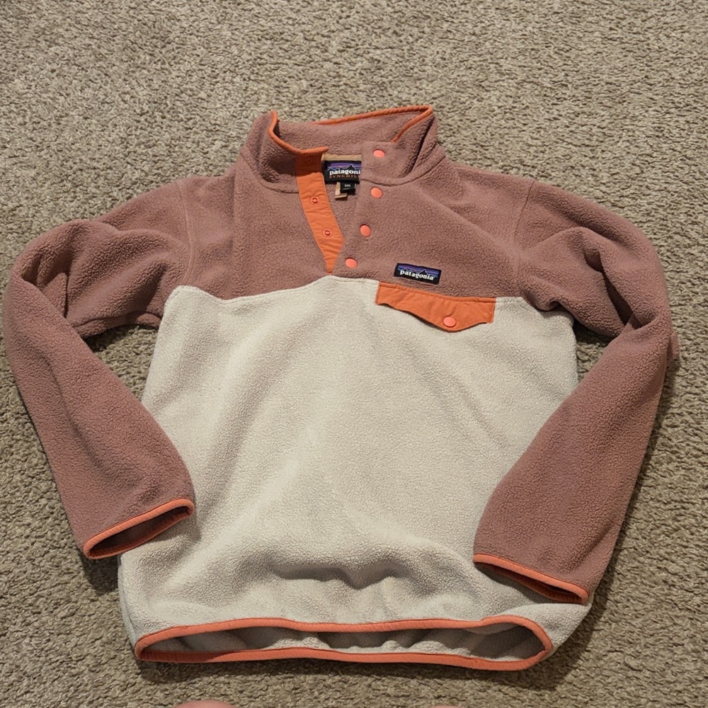 Patagonia Two-Tone Snap-T Fleece Pullover - Mauve, Cream & Coral